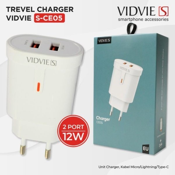 Vidvie S Charger Adaptor Fast Charging 12Watt 2 USB Port CE05 TC - White
