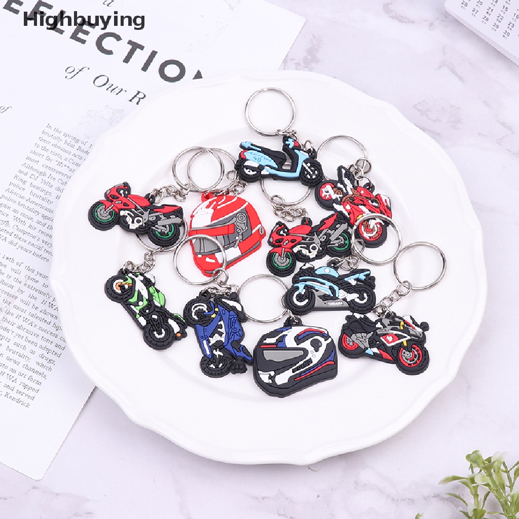 Hbid 5PCS PVC Keychain Cartoon motorcycle Key Ring fashion Key Holder fit men women keys trinkets accessories Jewelry Decoration Gift Glory