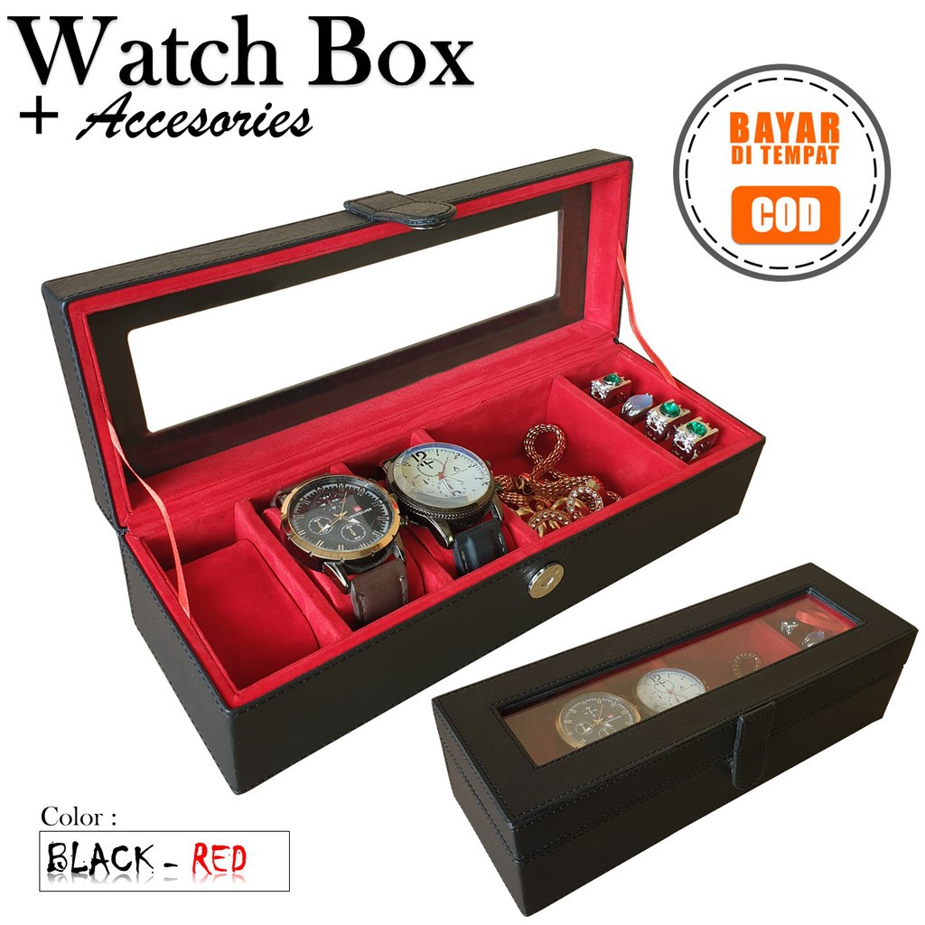 Diskon 50% Tempat Jam Tangan isi 3 Mix Perhiasan Kotak Cincin Kalung Emas