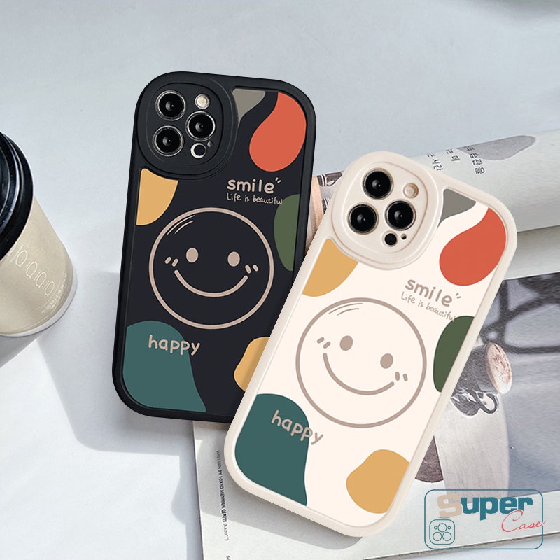 IPHONE Casing Ponsel Kartun Lucu Kompatibel Untuk Iphone7 8 plus Xr11 6s 6 11 14 12 13 Pro Max XS Max X SE 2020 Simple INS Pasangan Korea Happly Smile Lembut Tpu Penutup Belakang