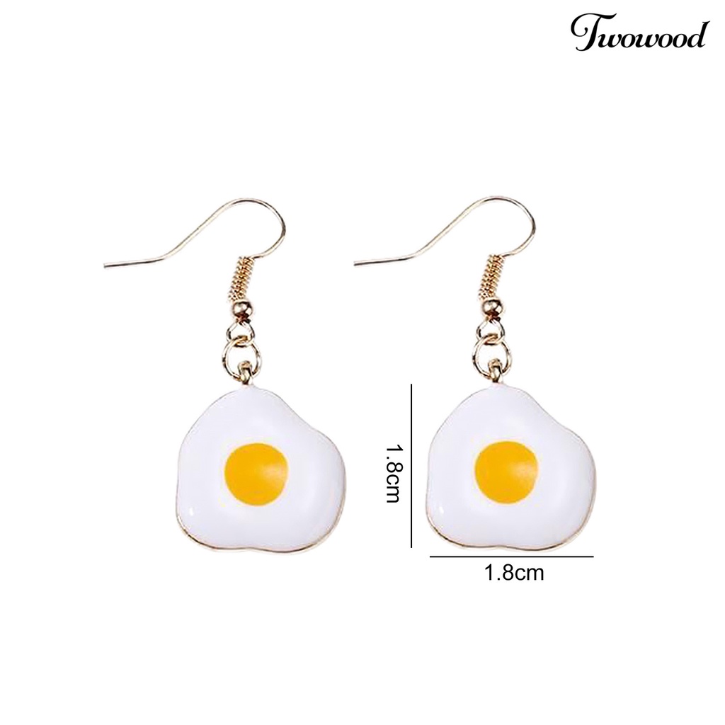 Twowood 1pasang Drop Earrings Piercing Minimalis Seri Makanan Realistis Electroplating Hias Hadiah Wanita Lucu Telur Rebus Menjuntai Kait Anting Perhiasan Aksesori Fashion