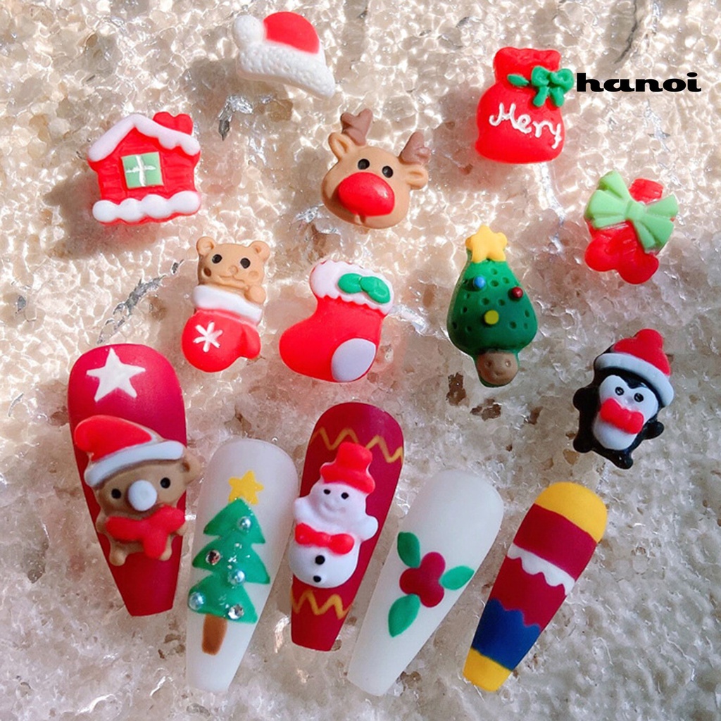 Hi 10Pcs Manicure Decor Pasta Indah Mudah Indah Tiga Dimensi Ramah Lingkungan DIY Resin Natal Elemen Hiasan Kuku Untuk Anak Perempuan