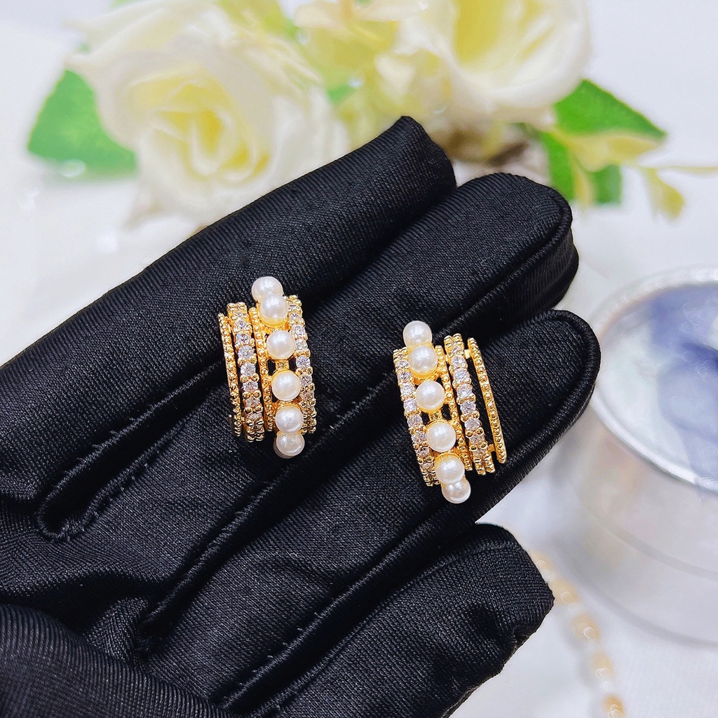 Goldkingdom Fashion Perhiasan Aksesoris Ready Stock Berlian Anting Niche Desain Mewah Retro Anting Mutiara Anting Canggih Anting-Anting Perempuan.