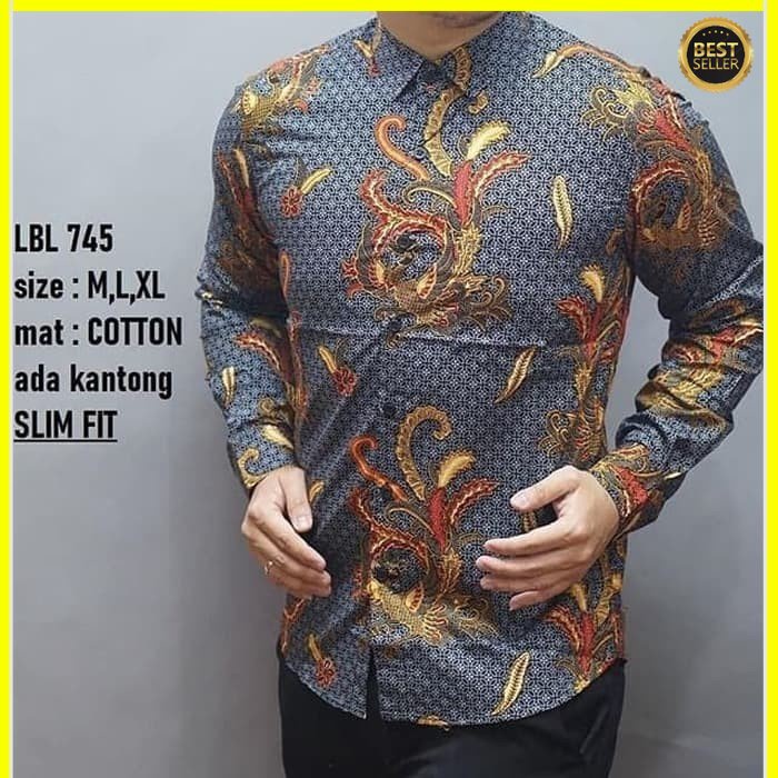 KEMEJA PRIA BATIK LENGAN PANJANG HEM BAHAN KATUN HALUS 40S LBL 745 MEWAH PREMIUM BAJU ELEGANT SIZE M L XL  SKU MS JAKARTA