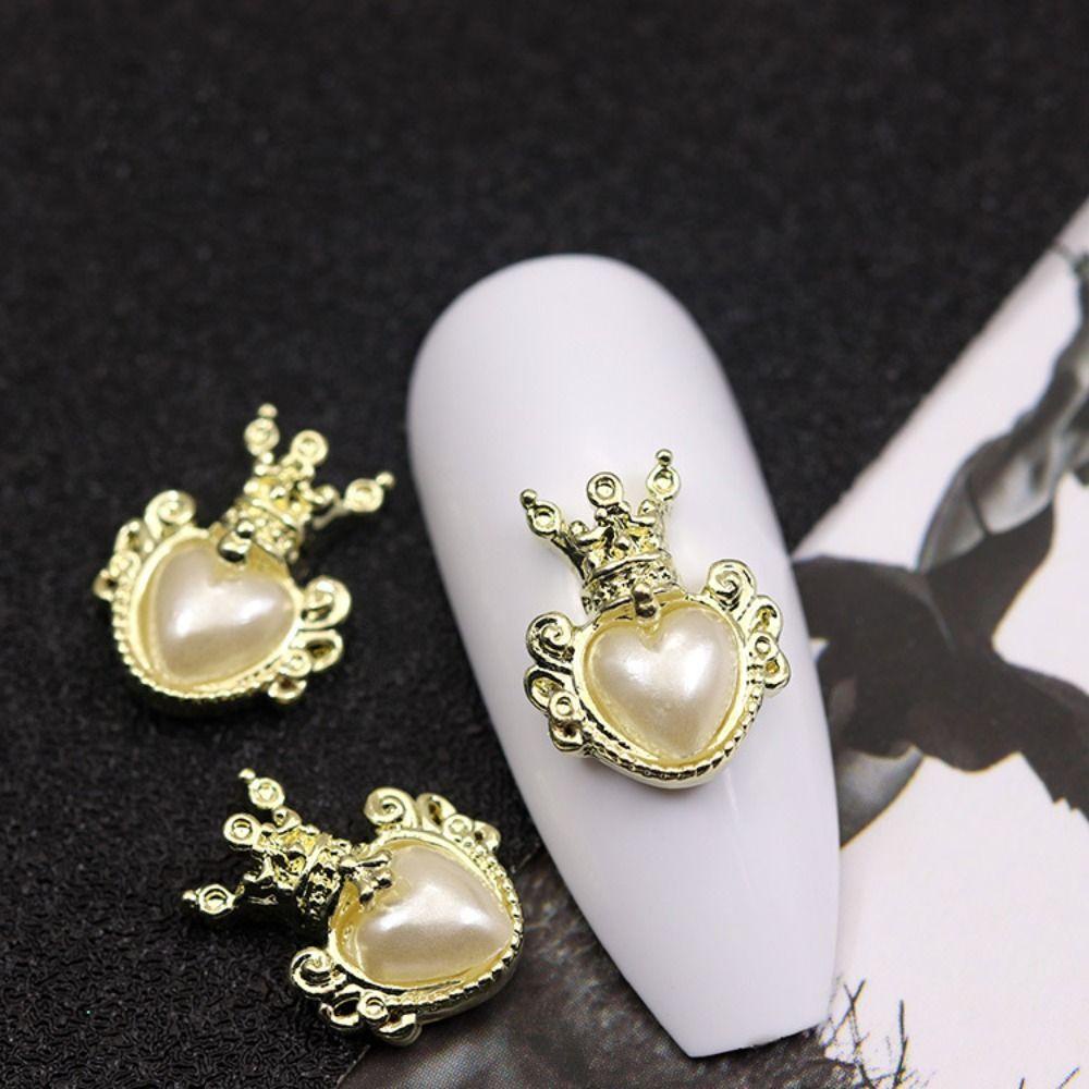 AUGUSTINA Agustina Alloy Nail Art Pendant 3D 10pcs Gaya Baroque Gelap Hias Logam Perhiasan Zirkon Dekorasi Kuku