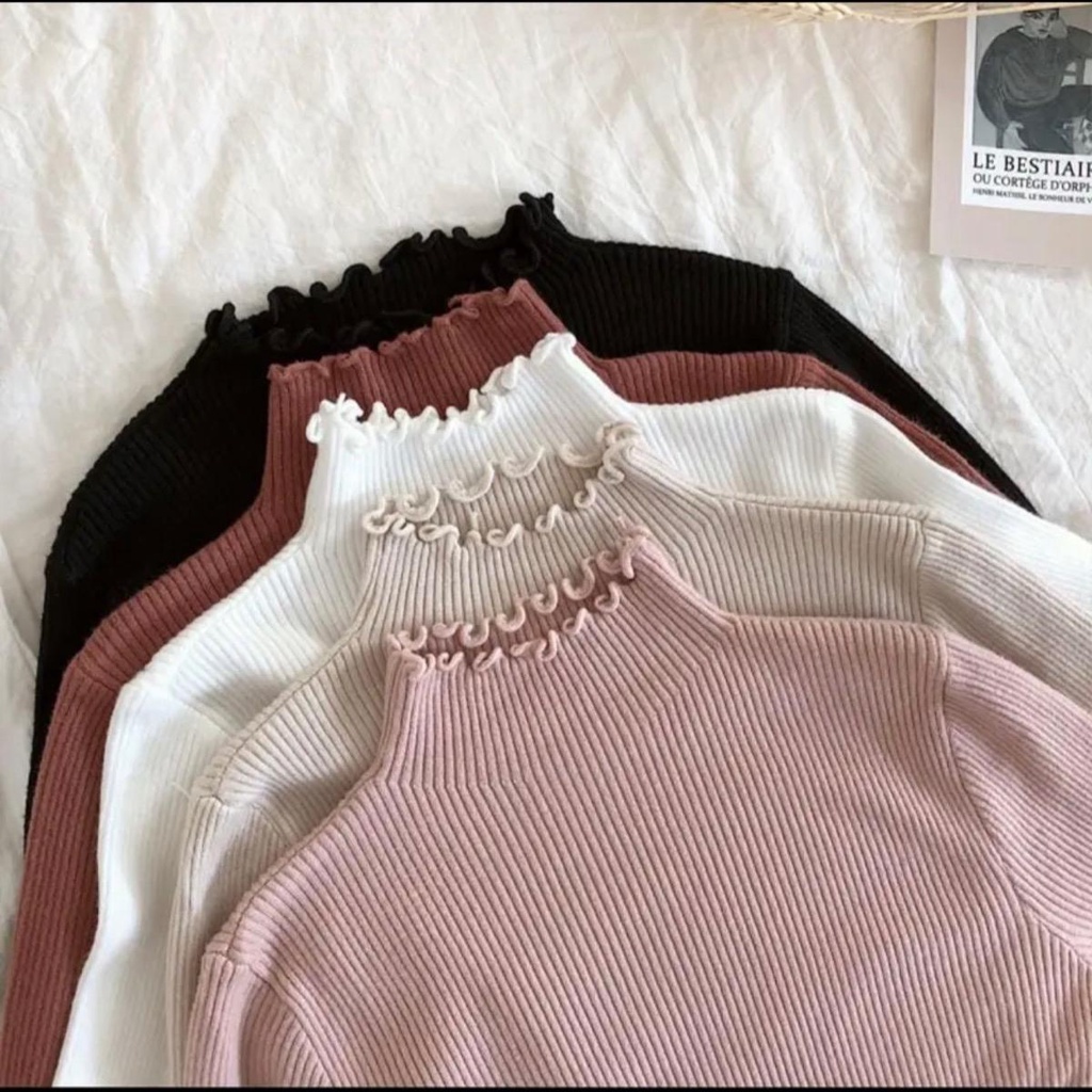 Daisy Curly Inner Knit Turtleneck Mangset rajut Murah