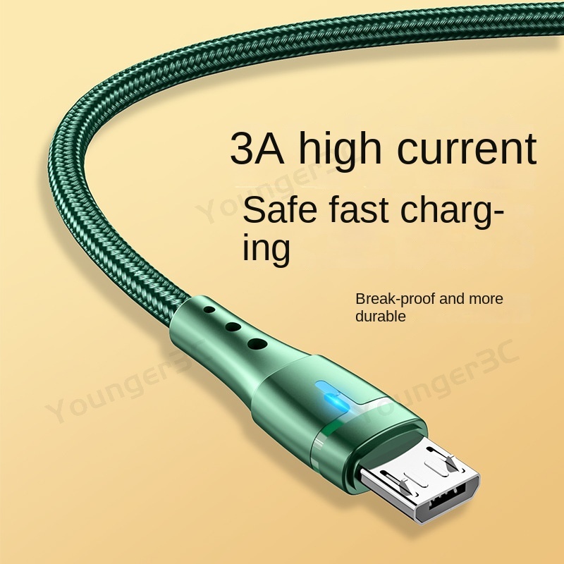 120w Kabel USB Super Fast Charging 3A Handphone Fast Charging USB C Wire Dengan Lampu Untuk Android Tipe C