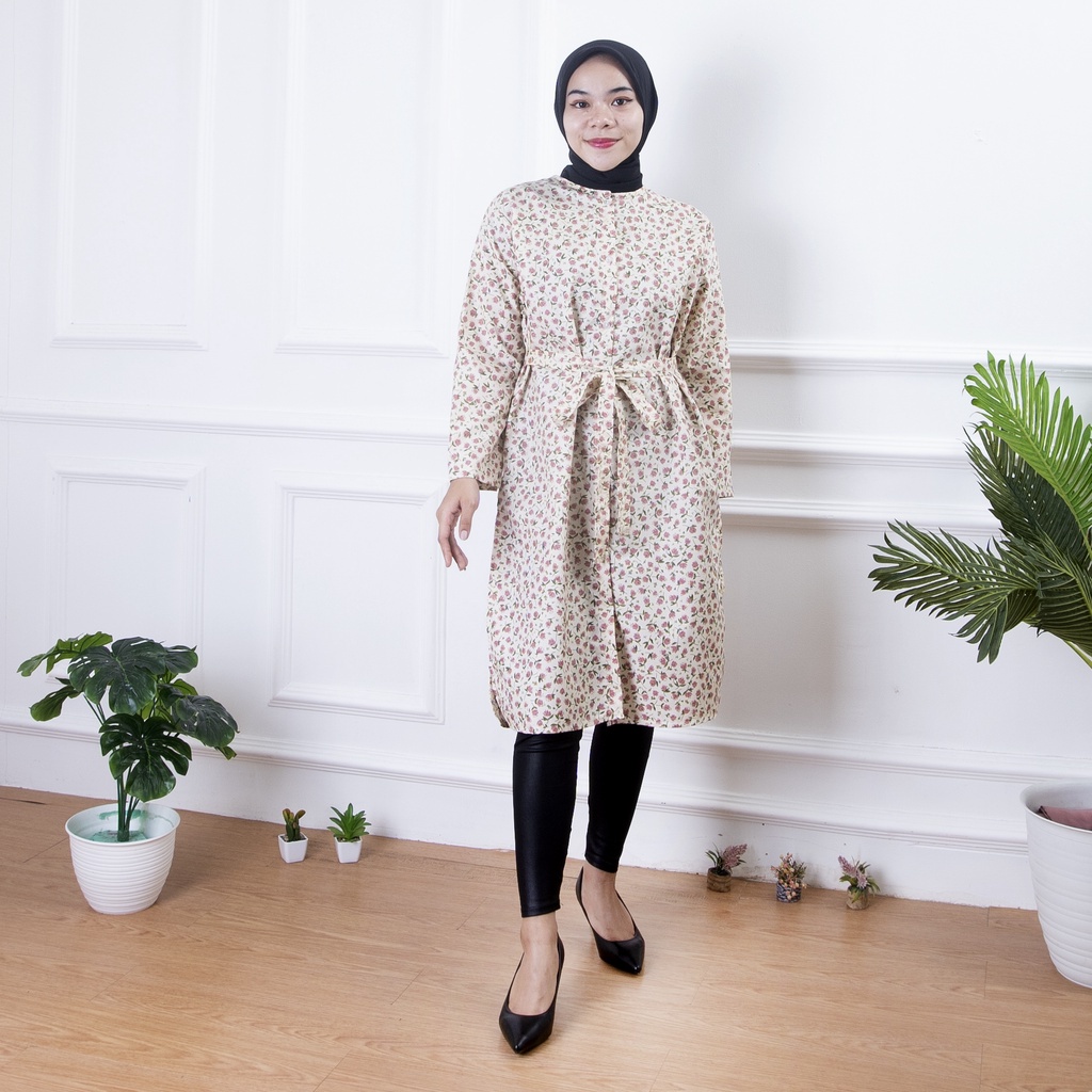 ZASKIYA - Delila Slit Dress / Tunik Midi Dress Wanita motif Bunga