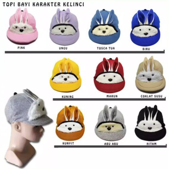 Topi Bayi Lucu Karakter Kelinci Bordir Nama Tulisan