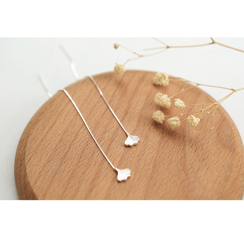 Goldkingdom Aksesoris Perhiasan Fashion Ready Stock Ginkgo Daun Rumbai Anting Gaya Korea Panjang Liontin Perak Earline Anting Kecil Segar Anting Wanita
