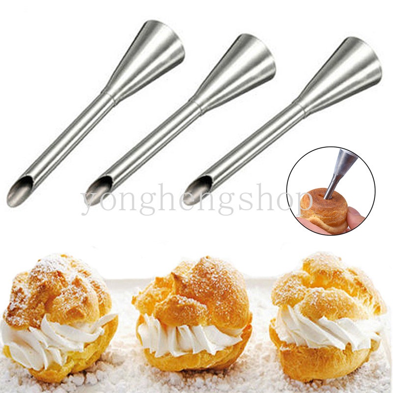 3pcs/set Stainless Steel Icing Piping Tabung Nozzle Cupcake Tips Puff Cream Pastry Piping Nozel Dekorasi Kue Dapur DIY Alat Baking