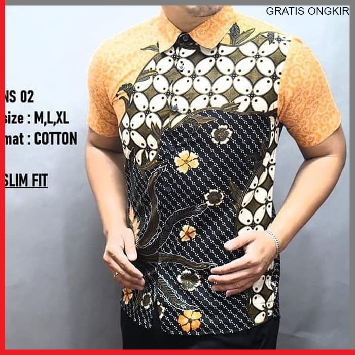 KEMEJA PRIA BATIK LENGAN PENDEK HEM BAHAN KATUN HALUS 40S NS 02 BAJU MODERN MEWAH SLIMFIT SLIM FIT BY JAKARTA