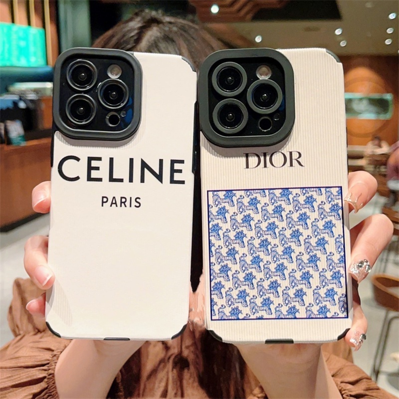 IPHONE Casing Ponsel Kulit Domba Lembut Tekstur Celine Dior Tahan Guncangan Untuk Iphone14 Pro Max14 Pro14 Plus11 12 13 /6 /7/8Plus/Xs Max
