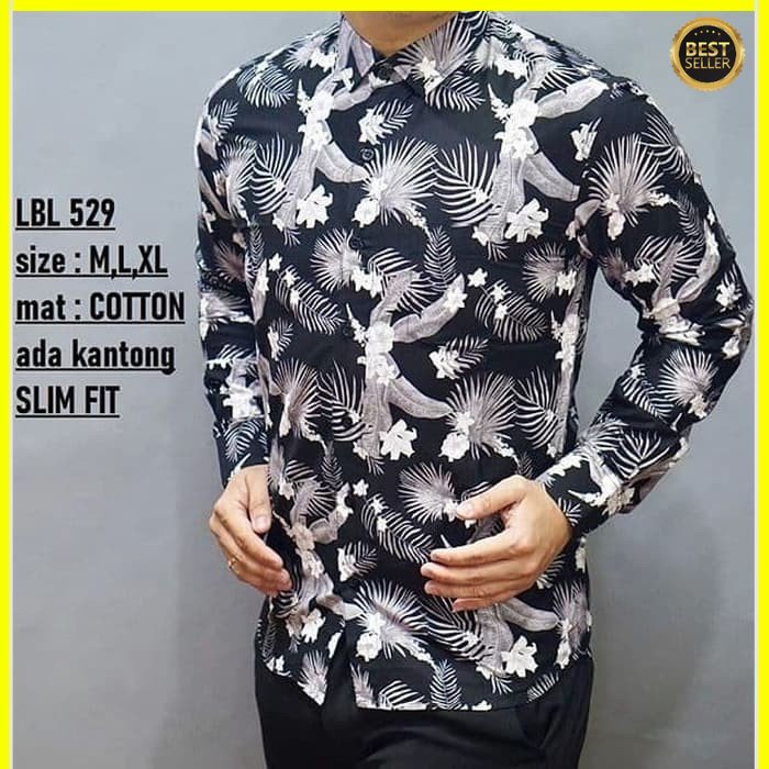 KEMEJA PRIA BATIK LENGAN PANJANG HEM BAHAN KATUN HALUS 40S LBL 529 MEWAH PREMIUM BAJU ELEGANT SIZE M L XL  SKU MS JAKARTA