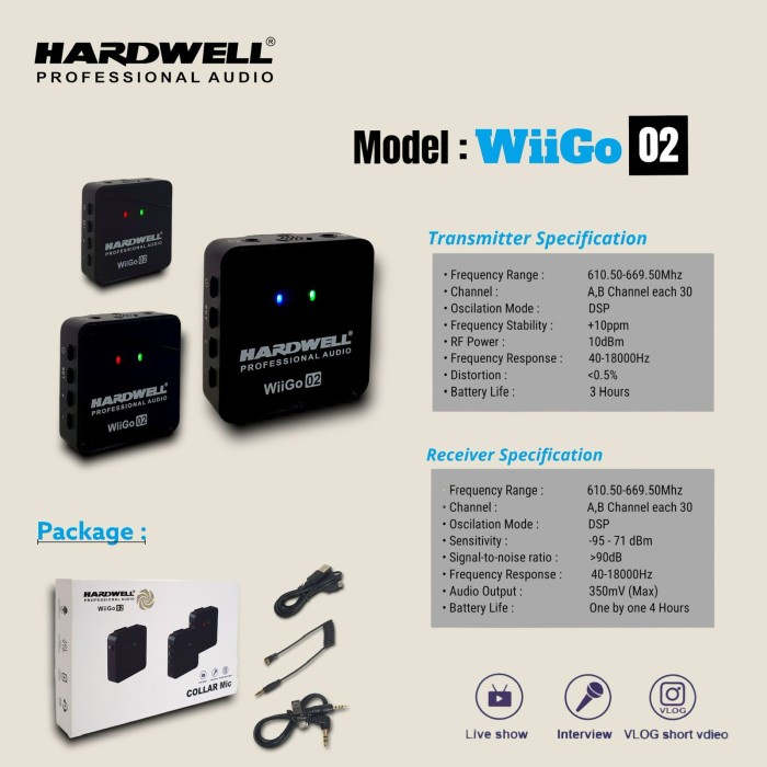 Mic Wireless Wigo Hardwell Wiigo 02 / Wiigo 2 mic untuk volgging Ori