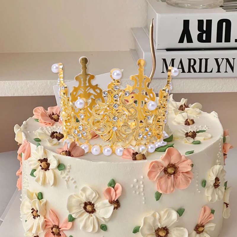 Mahkota Mini Tiara Cake Topper/Mutiara Romantis Garland Happy Birthday Pesta Pernikahan Dekorasi Kue/Hiasan Rambut Anak Kreatif