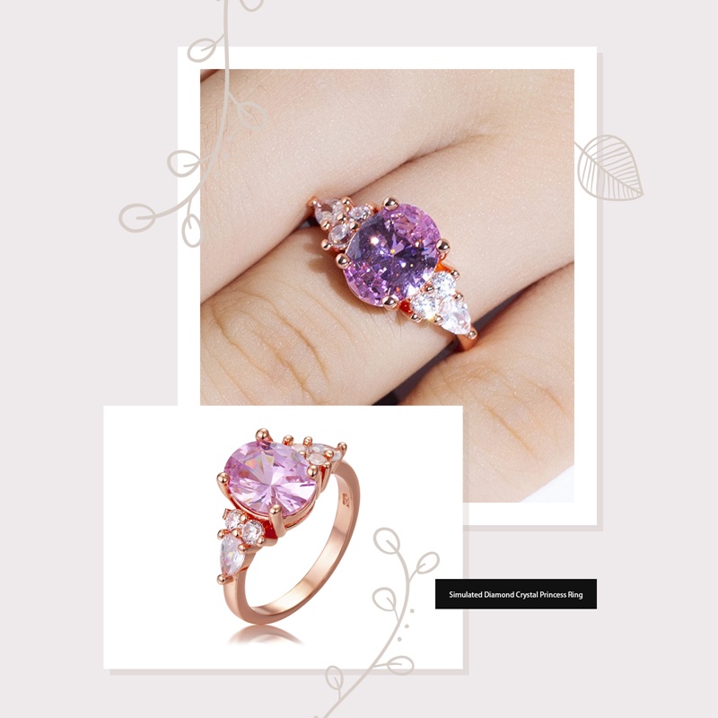 Elegan Pink Kristal Cubic Zircon Wanita Cincin Putri Pernikahan Punk Band Warna Rose Gold Perempuan Jari Cincin Pertunangan Pesta