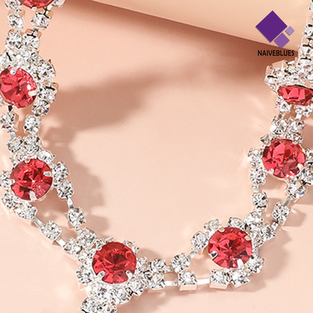 Naiveblue &gt; 1set Perhiasan Wanita Temperamen Elegan Bersinar Berkilau Rantai Hias Hadiah Berlian Imitasi Perhiasan Fashion