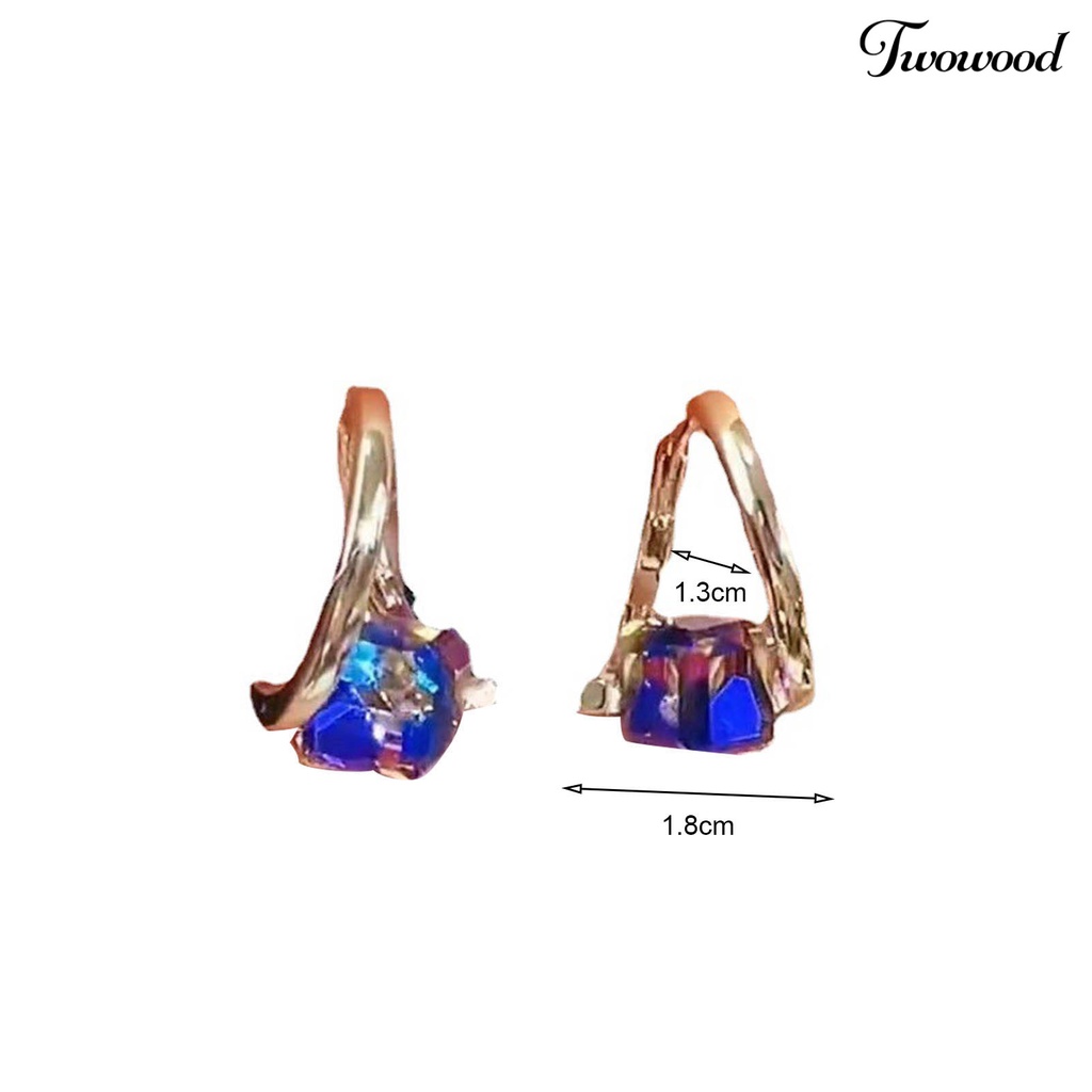 Twowood 1pasang Drop Earrings Geometris Warna-Warni Temperamen Kilau Terang Electroplating Hias Hadiah Anniversary Wanita Biru Kristal Imitasi Menjuntai Anting Perhiasan Aksesoris