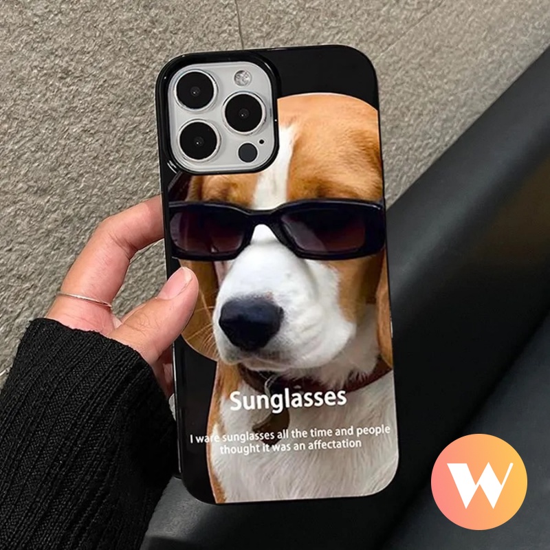 IPHONE Kartun Kacamata Hitam Keren Anjing Soft Case Kompatibel Untuk Iphone7 8 Plus11 13 14 12 Pro Max 7Plus XR X XS Max SE 2020 Glossy Halus Kamera Perlindungan Shockproof Cover