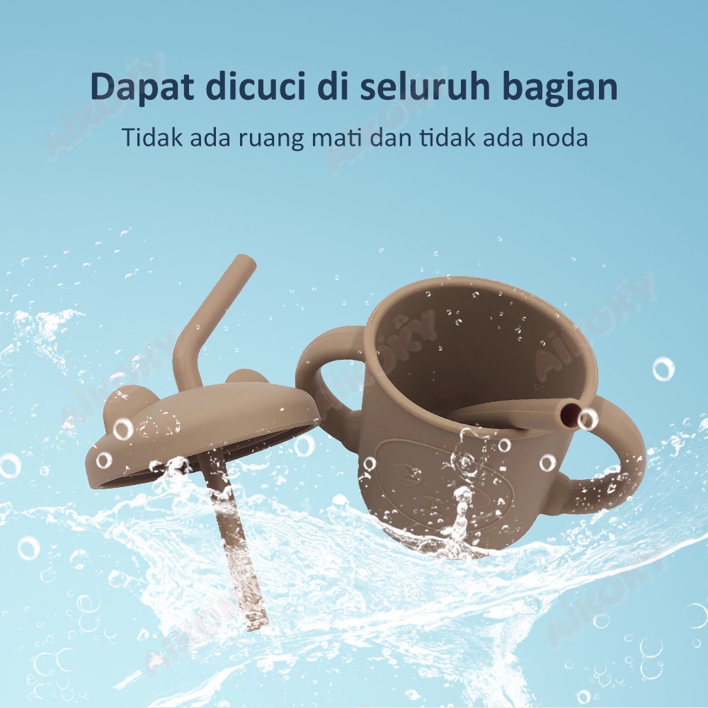 Aikoky Gelas Minum Bayi Silicon / Gelas Silikon Bayi Dan Sedotan / Bpa Free Training Cup Baby