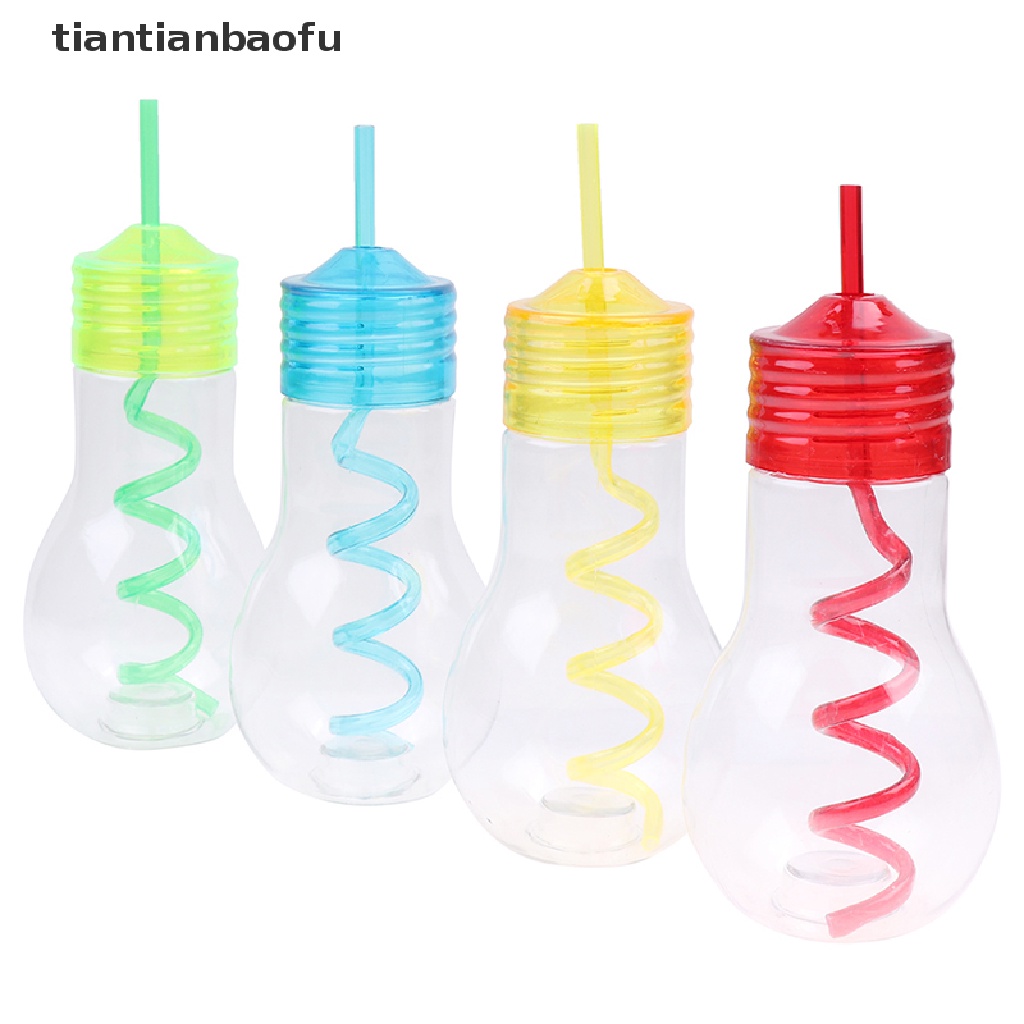 [tiantianbaofu] 1pc Kreatif Buatan Bening Bola Lampu Berbentuk Botol Air Plastik Jerami Cangkir Butik