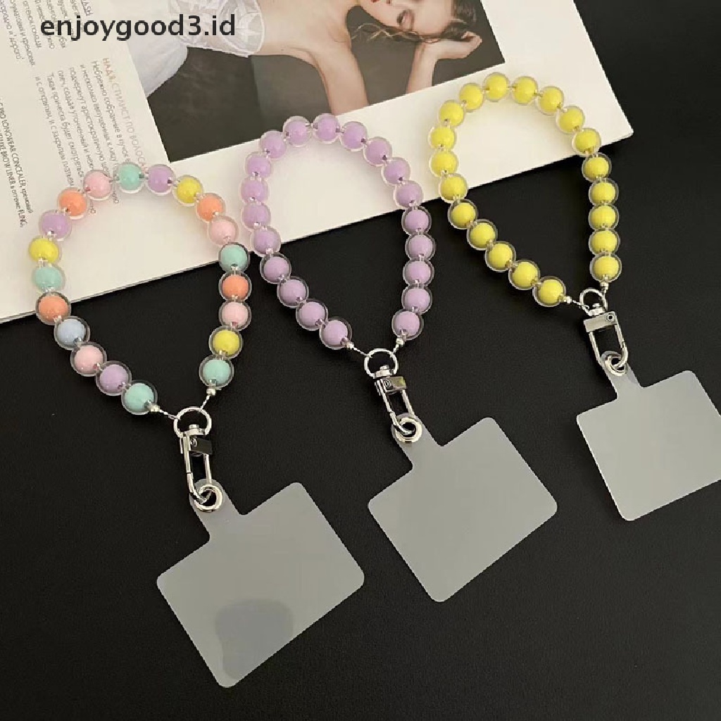 [Rready Stock] Liontin Warna Permen Warna-Warni Wanita Dengan Manik-Manik Bulat Ponsel Anti Rontok Lanyard Kunci Liontin Tali Universal Gelang Tangan Pendek (ID)