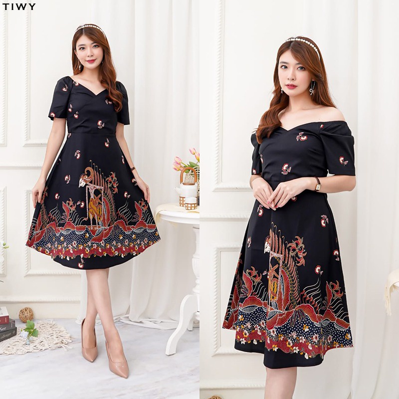 Tiwy Dress Batik Wanita Sabrina Dress Wanita Batik Modern Gaun Pesta