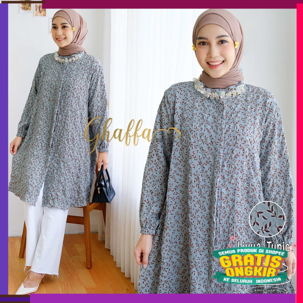 RAMADHAN SALE IDUL FITRI Ghaffa The Label - Livya Tunik Wanita Terbaru Kekinian Premium Kelly Crinkl
