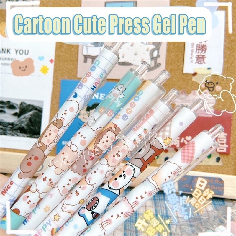 [Harga Grosir] [Gaya Random] Kartun Kucing Lucu Press Gel Pen 0.5mm Tinta Hitam Bolpoin Kawaii Siswa Menulis Tanda Tangan Pena Perlengkapan Alat Tulis Kantor Sekolah