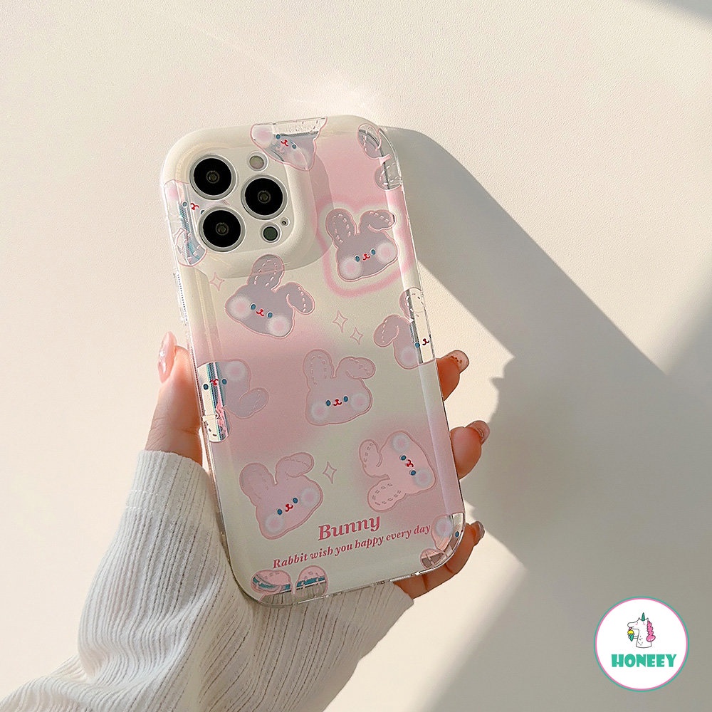 IPHONE Korea Pink Halo Laser Kelinci Ponsel case Kompatibel Untuk case Iphone11 13 12 14 Pro Max Kelinci Lucu Shockproof Silikon Lembut Shockproof Back Cover