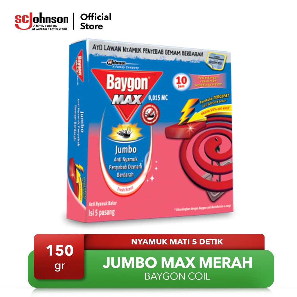 BAYGON Max Anti Nyamuk Bakar isi 5 Pasang Baygon Coil Jumbo Max Merah 10Hr 150g OBAT NYAMUK BAKAR BAYGON MAX DBD