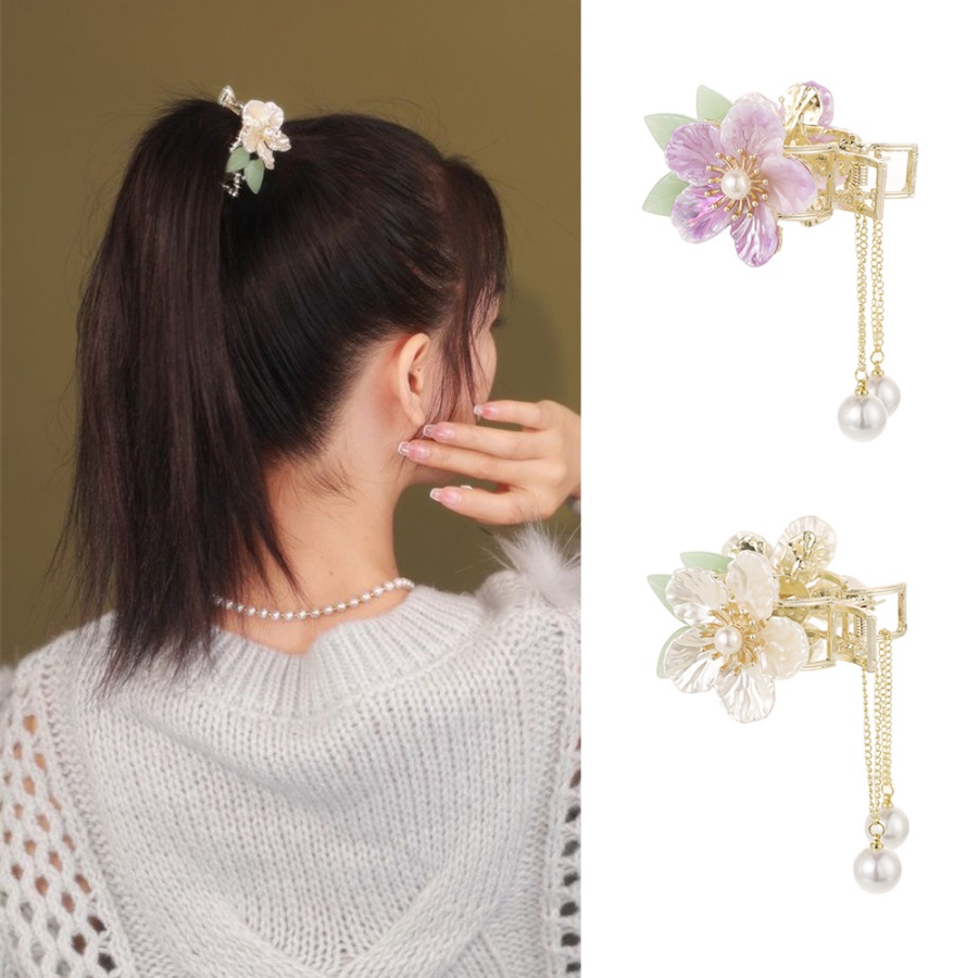 Korea Logam Kristal Bunga Rambut Klip Rumbai Mutiara Jepit Rambut Hair Claw Woman Aksesoris Rambut