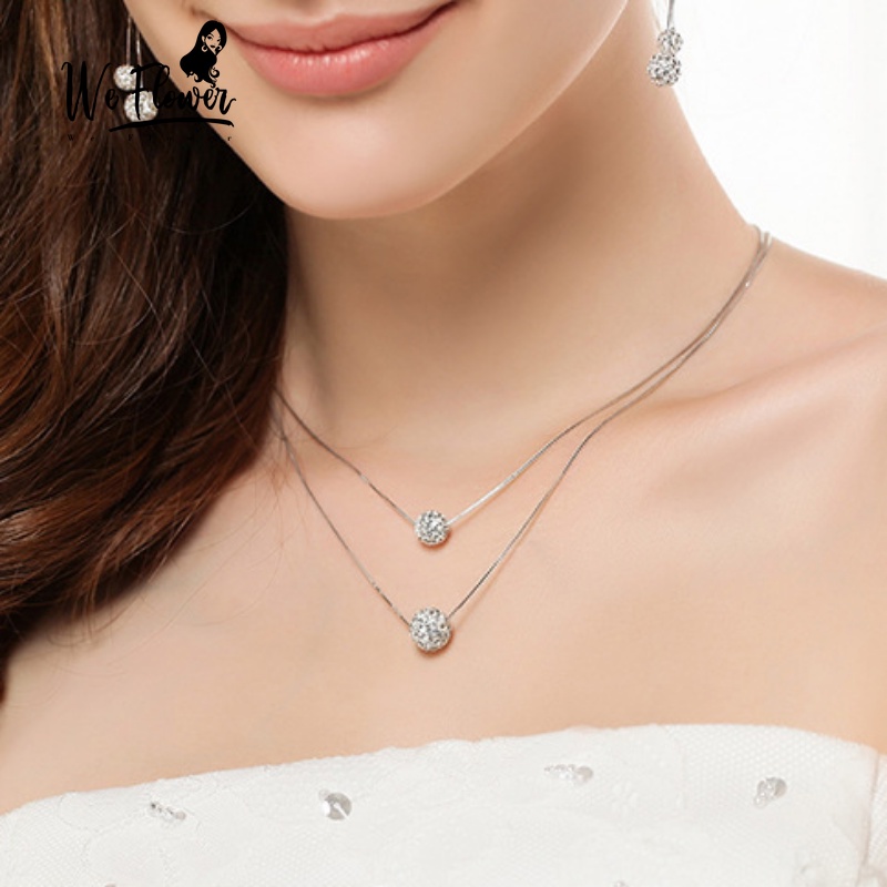 Kami Bunga Mewah Ganda Bersinar Zirkon Bola Liontin Kalung Untuk Wanita Gadis Utopia Dua Layer Perak Link Rantai Choker Beruntung Kalung Elegan Perhiasan Hadiah