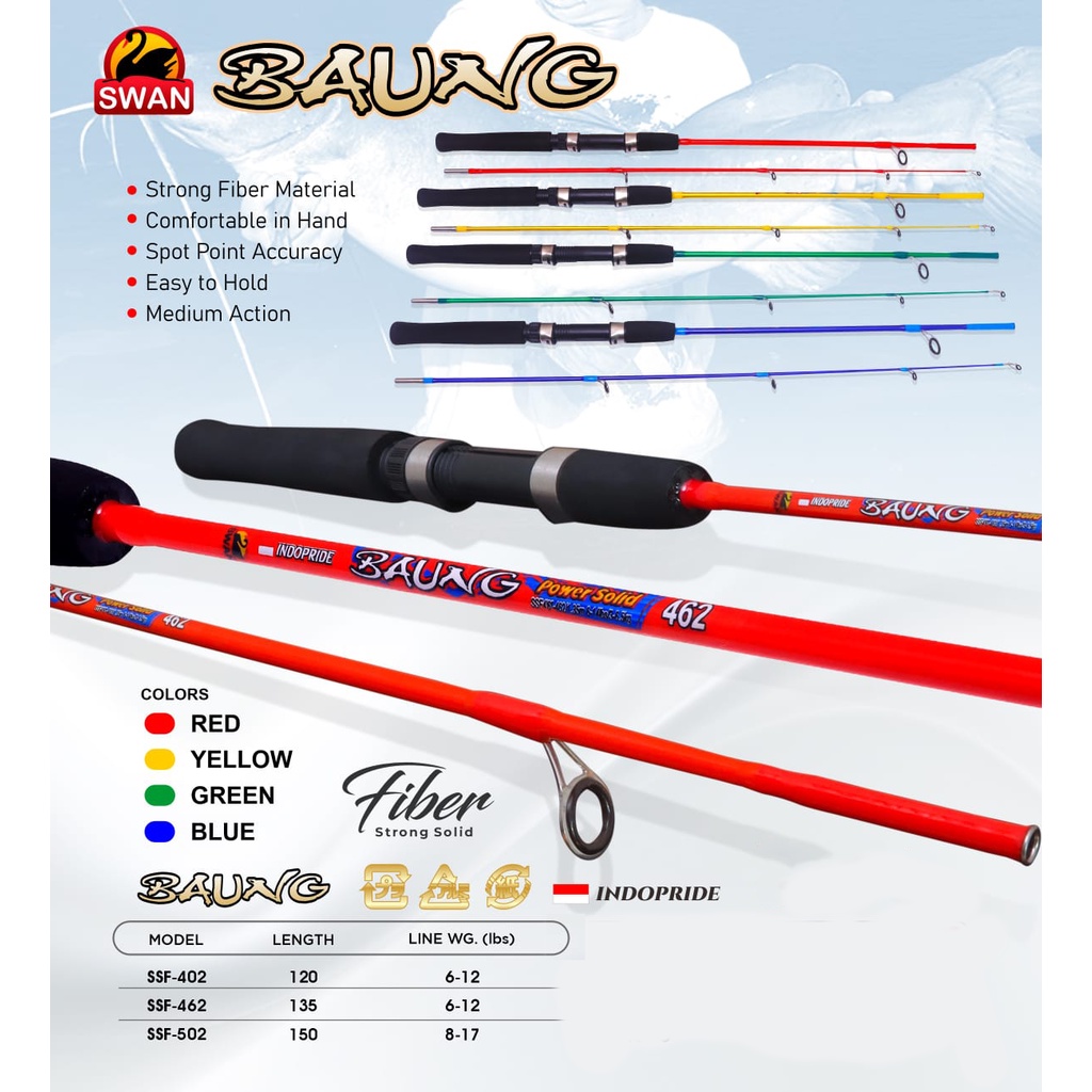 Joran Pancing Swan Baung 120cm - 150cm (6-12lbs) Fiber Solid Murah - Engkus Fishing