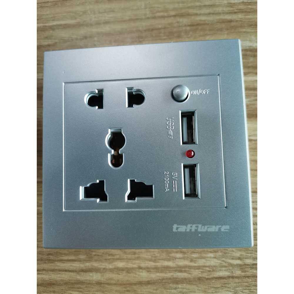 Taffware Stop Kontak Universal UK EU US 2 Port USB On Off Switch LC-19 ( Mughnii )