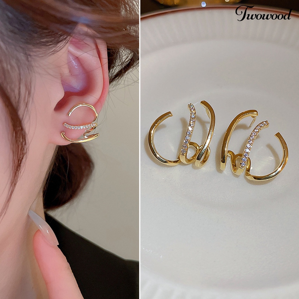 Twowood 1pasang Anting Tusuk Electroplating Faux Zircon Hias Bentuk Cakar Tidak Teratur Tusuk Hiasan Telinga Geometris Korea Fashion Wanita Ear Rings Untuk Pacaran