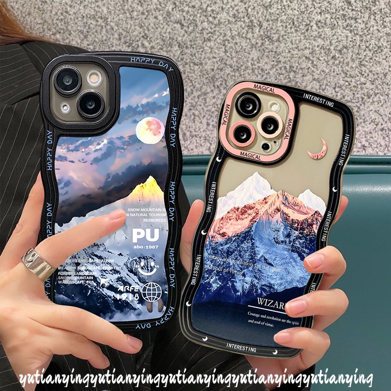 Fantasy Casing Redmi 10A 9T 9 9A 10C A1+10A1 9C NFC Mi 11T Pro Redmi Note 10s 8 11s 9 11Pro 10 11 9s 10Pro Max POCO X3 NFC Pro M3 Sun Moon Snow Gunung Lembut Bergelombang Tepi Sarung