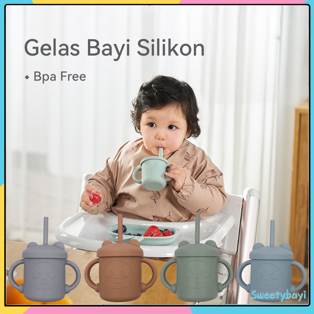 SweetyBayi Gelas silikon bayi anak Gelas minum bayi bpa free Training cup bayi anti tumpah Tempat minum bayi Straw cup bayi set