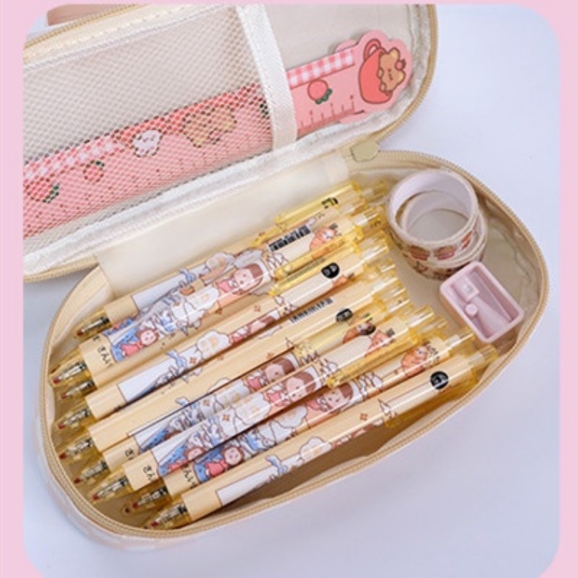 [Kapasitas] Ins PVC Pensil Case 2-Layer Siswa Anak Pulpen Tas Gadis Kawaii Sekolah Pen Case Tas Kosmetik Tas Multifungsi