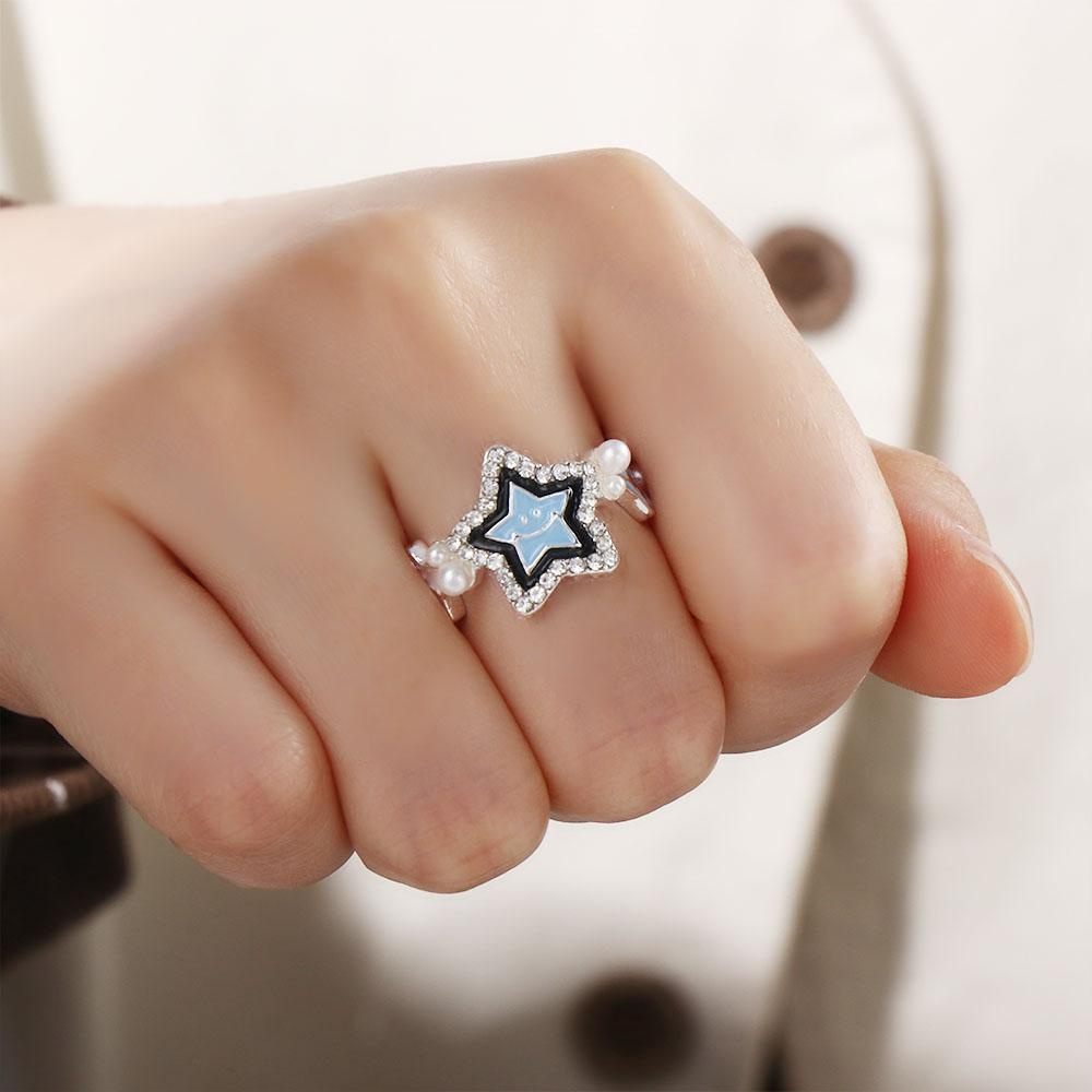 SKJK  Lucky Star Rings Kreatif Minoritas Terbuka Cincin Gaya Korea Cincin Manis Sederhana Jari Gesper