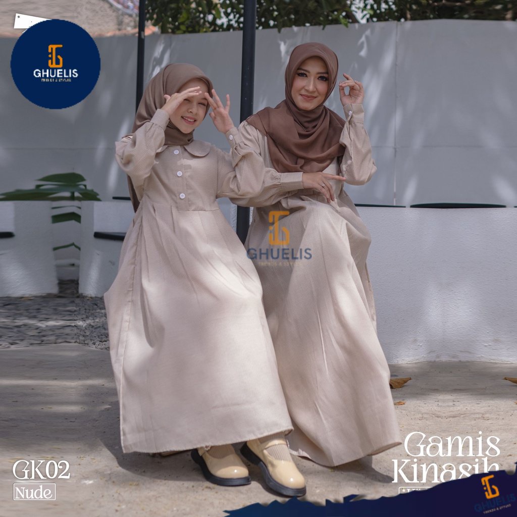 Baju Gamis Couple Ibu dan Anak Perempuan Remaja Tanggung 6 Tahun Sampai Dewasa Kinasih