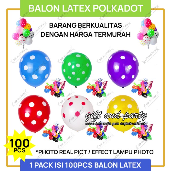 Balon Polkadot 1 pack isi 100 pcs / Balon Latex Polkadot / Balon Polkadot / Balon 100 Pcs