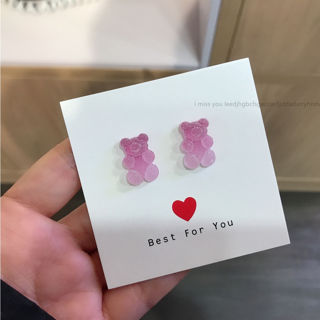 Super Cute Gummy Bear Stud Earring Untuk Wanita Anak Gradual Warna-Warni Kartun Hewan Anting Perhiasan Aksesoris Pesta