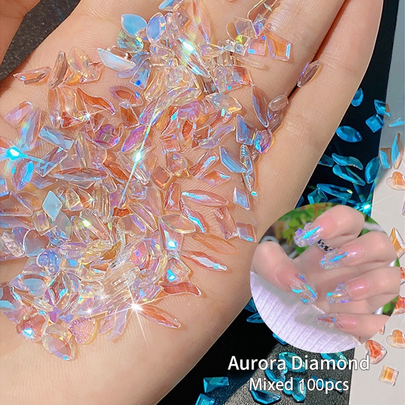 100pcs Nail Art Aurora Borealis Flat Shaped Drill DIY Kerajinan Telepon Kasus Kuku Payet 3D Nail Art Hias Berlian Imitasi