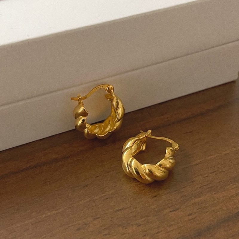 French Croissant Hoop Earrings Ins Anting Lingkaran Salib Logam