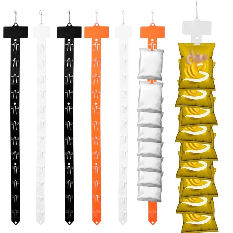 Strip Makanan Display Merchandise Plastik Tahan Lama Dengan Pengait/Strip Penyimpanan Promosi Komoditi Supermarket Snack Food Gantung
