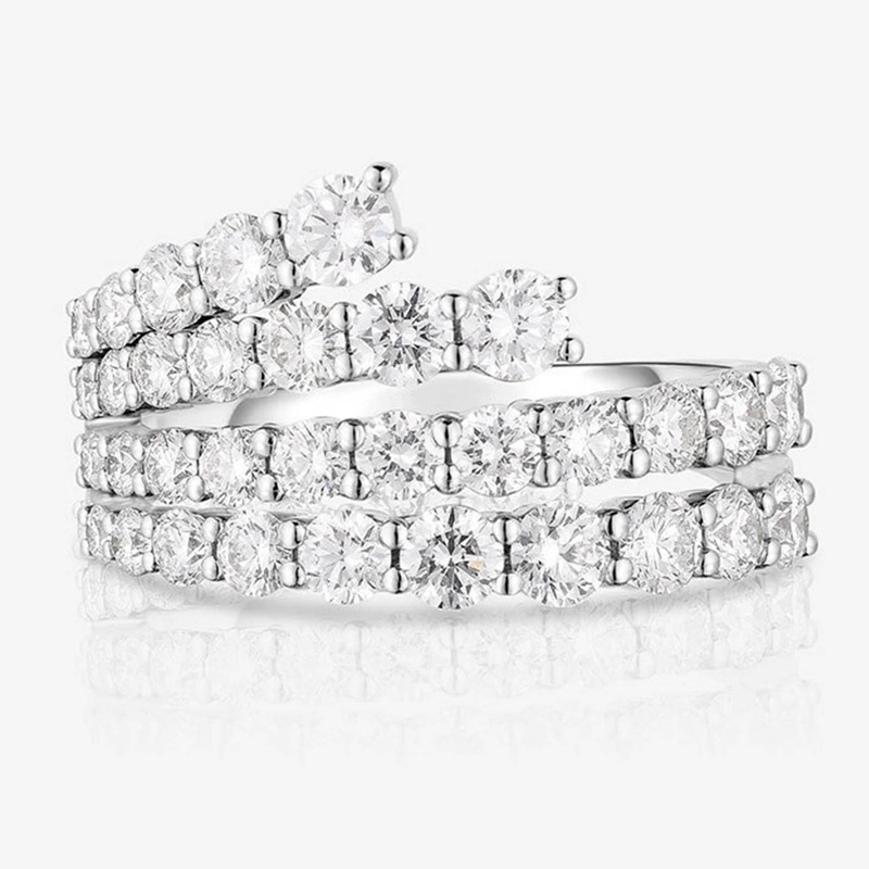 Sederhana Bergaya Garis Cubic Zirconia Cincin Wanita Warna Silver Band Bridal Pernikahan Aksesoris Perhiasan Modern Untuk Pesta Baru