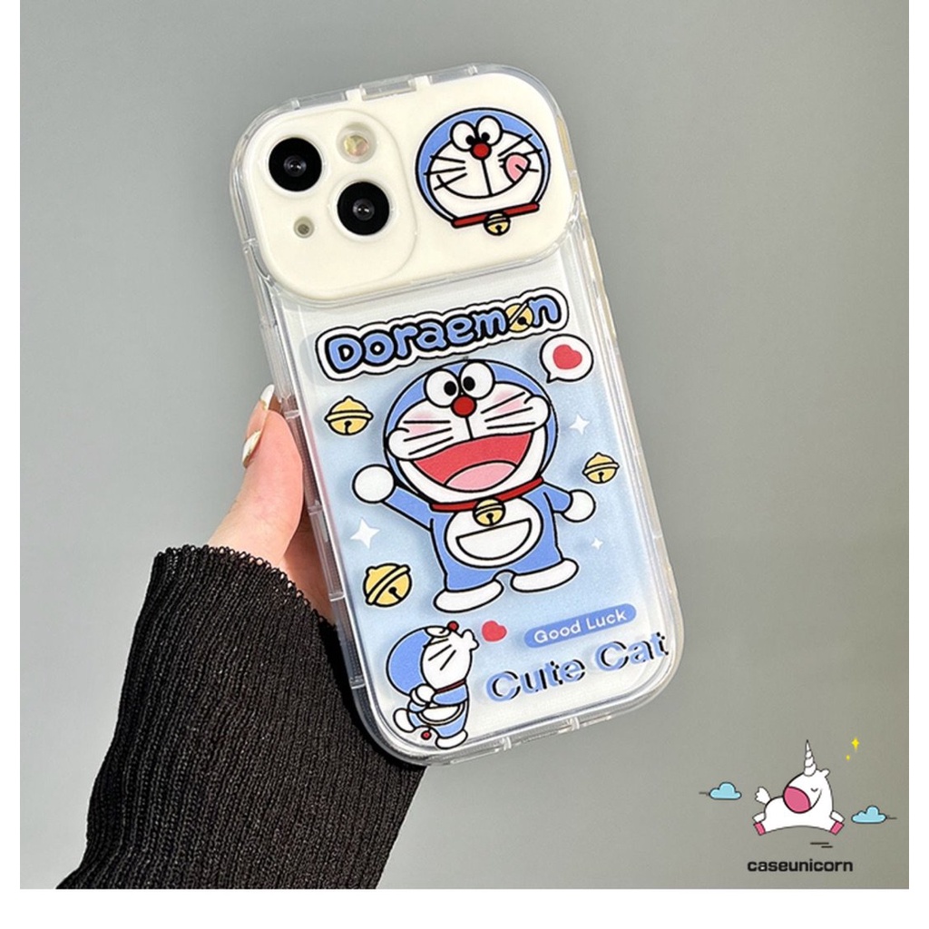 IPHONE Flip Make Up Mirror Case Lucu Kartun Kucing Doraemon Phone Cover Kompatibel Untuk Iphone11 13 12 14 Pro MAX XR 7 8 14 Plus X XS MAX SE 2020 Shockproof Soft TPU Case Casing