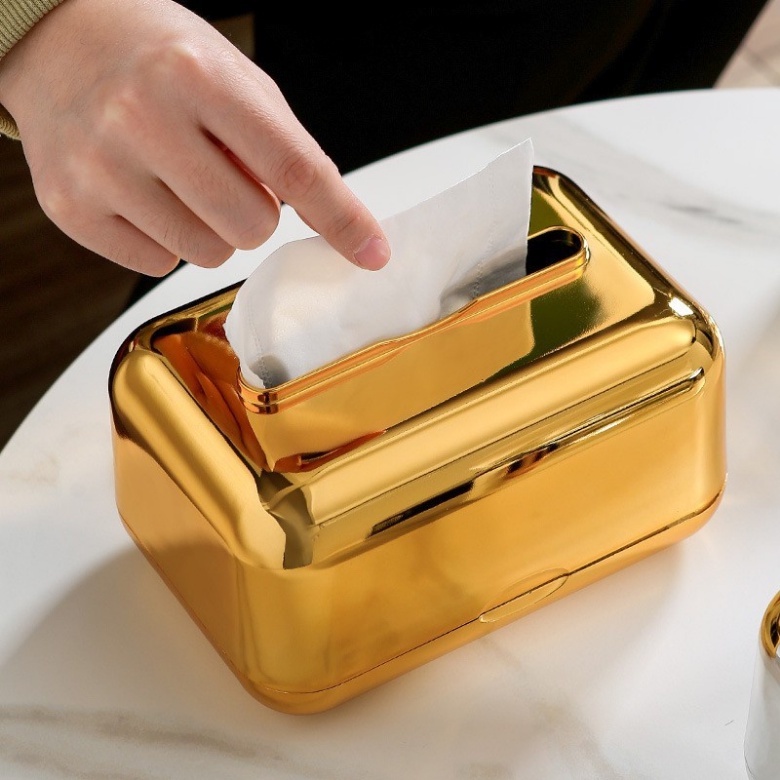 【COD】 Mewah Kotak Tisu Mewah Emas Perak Disadur Kotak Tisu Pemegang Dengan Musim Semi KertasPemegang Dispenser Penyimpanan Serbet Case Decro ABS Electroplated Tissue Box Holder/Tempat Tisyu Mobil /Mewah Kotak Tisu